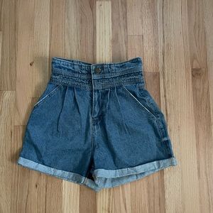 High Waisted Denim Paperbag Shorts